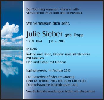 Traueranzeigen Von Julie Sieber Trauer Hna De