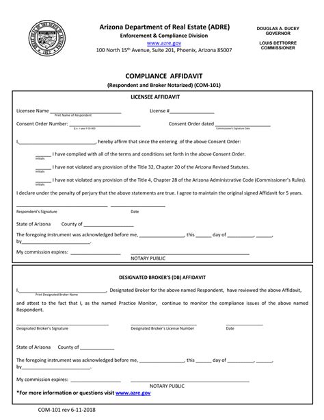 Form Com 101 Download Fillable Pdf Or Fill Online Compliance Affidavit