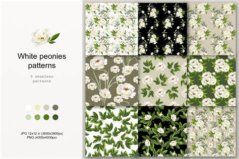 White peonies patterns (1410183) | Patterns | Design Bundles