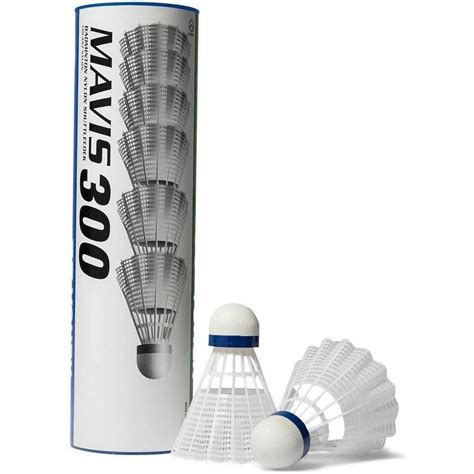 Mavis 300 Shuttlecock Pack Of 6 White Blue Yonex Decathlon