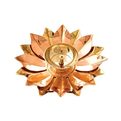 Gold Metal Brass Copper Lotus Diya Gms For Puja Size Inches At