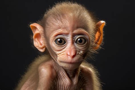 Premium Photo | Portrait of a baby monkey on a black background Studio photography