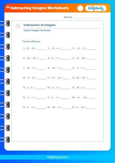 Free Printable Subtracting Integers Worksheets Pdfs Brighterly