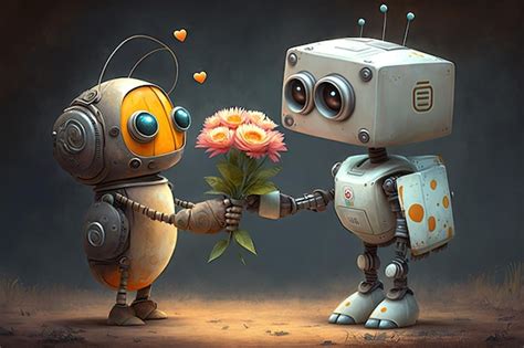 Premium Ai Image Cute Robot Presents Bouquet Of Flowers To Loved One