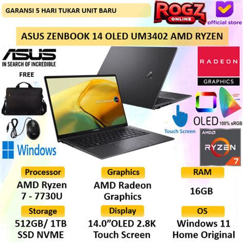 Promo Asus ZenBook 14 UM3402 Touch Ryzen 7 7730u 16GB 1TB SSD W 11 2 8K