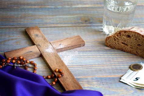 Prayer Almsgiving Fasting Ash Wednesday Concept with Wooden Cross Stock ...