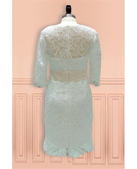 Sheathcolumn High Neck Knee Length Lace Wedding Dress Sheath Wedding