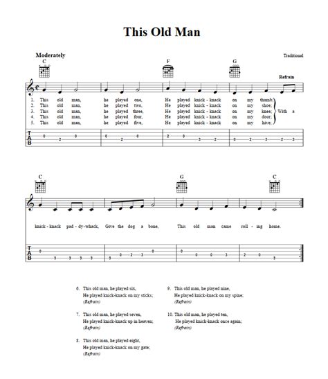 This Old Man - Easy Guitar Sheet Music and Tab with Chords and Lyrics