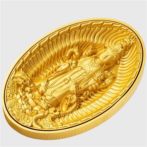 GILDED EIGHT DRAGON BUDDHA 1 Oz Silver 6 Oz Copper Coin 5000 Fran