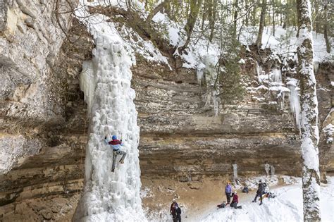 Ice climbing, Pictured Rocks National Lakeshore, USA - Stock Image ...