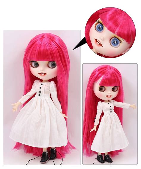 Neo Blythe Doll With Pink Hair White Skin Matte Smiling Face And Custom