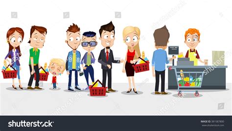 Vector Cartoon Illustration Big Queue Different Stock Vector (Royalty ...