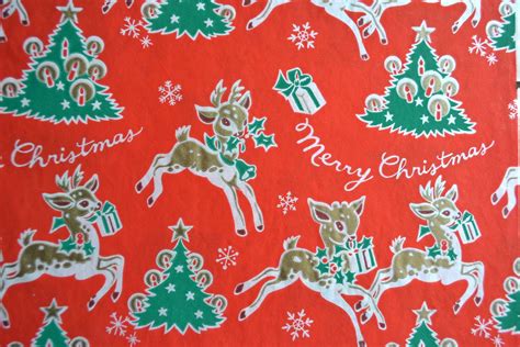 Vintage Christmas Wrapping Paper Merry Christmas Reindeer Etsy