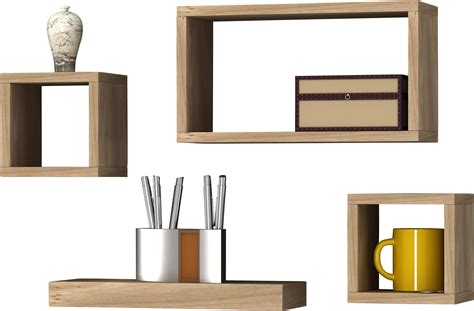 Birsppy Modern Set Of Floating Wall Shelves Cube Shelf Oak Amazon