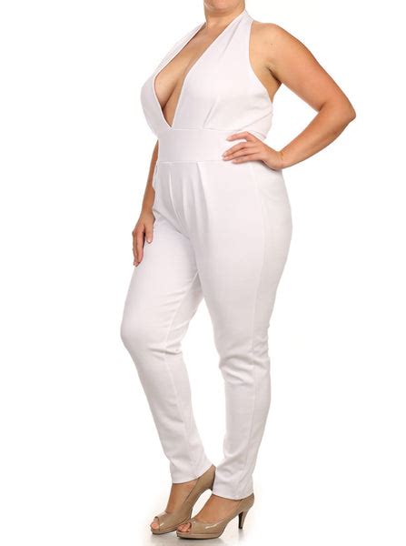 Plus Size Hot Halter Neckline White Jumpsuit Plussizefix