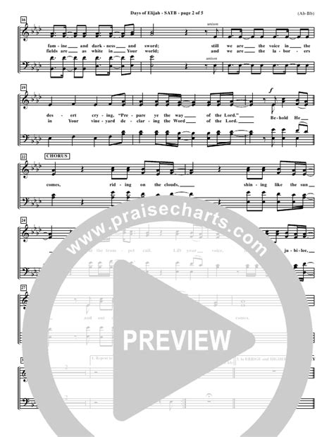 Days Of Elijah Sheet Music Pdf Robin Mark Praisecharts