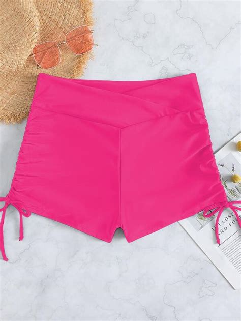 Shein Swim Vcay Neon Pink Drawstring Side Bikini Bottom Shein Usa