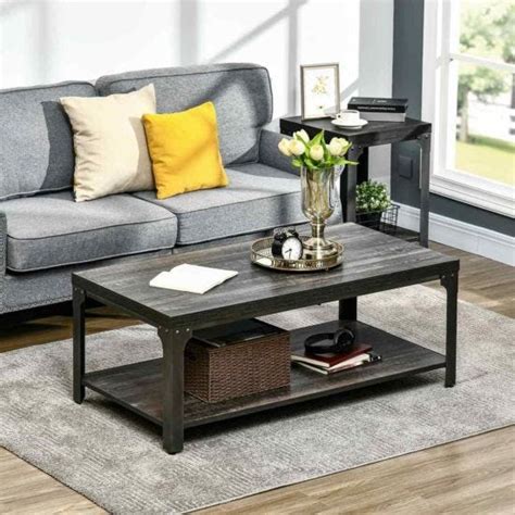 Homcom Rustic Coffee Table 2 Tier Centre Table With Storage And Steel Frame Robert Dyas