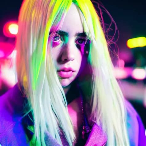 Billie Eilish In The Street Explosion Of Neon Lights Stable