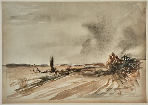 Clark Art Untitled Drawings Of World War I Landscape With Village