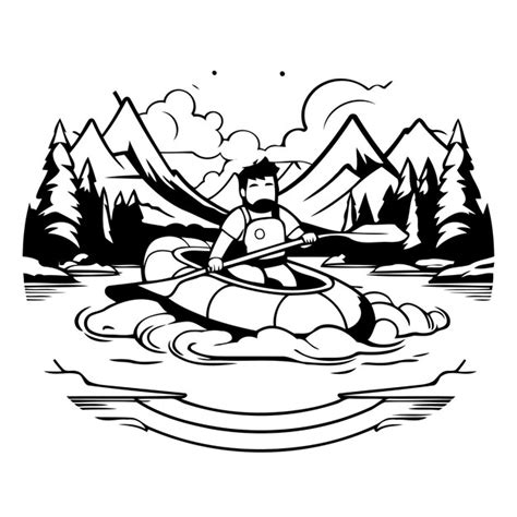 Homme Dans Un Kayak Sur La Rivi Re Illustration Vectorielle Dans Le