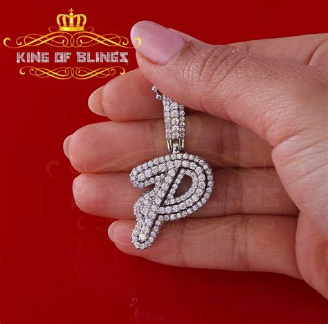 King Of Blings White 925 Silver 869ct Cz 3d Letter Cursive Initial P