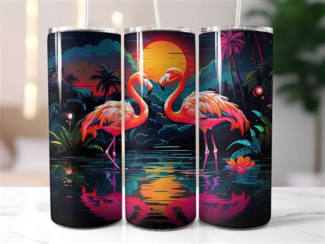 Tumbler Wrap Png Colorful Flamingos Oz Skinny Tumbler Sublimation