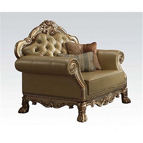 Acme Dresden Chair W Pillows Bone Pu Gold Patina Color Bone Pu