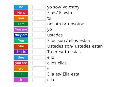 Pronombres Y Verbo To Be Match Up