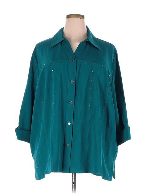 Maggie Barnes Solid Teal Long Sleeve Blouse Size 3x Plus 52 Off