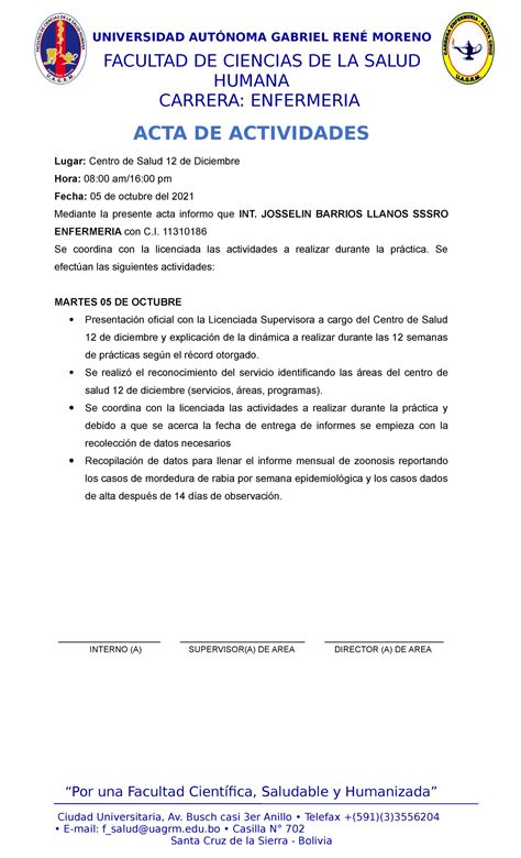 Actas Diarias Josse Terminado FACULTAD DE CIENCIAS DE LA SALUD HUMANA