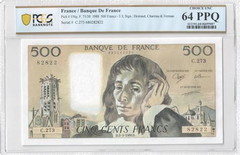 Billet France 500 Francs Pascal 03 03 1988 Série C 273 PCGS 64 PPQ