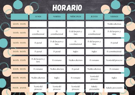 Horario De Derecho Horario Lunes Martes Mi Rcoles Jueves Viernes