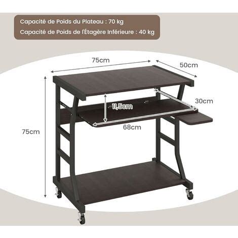 Costway Bureau D Ordinateur Roulettes Bureau Informatique Mobile