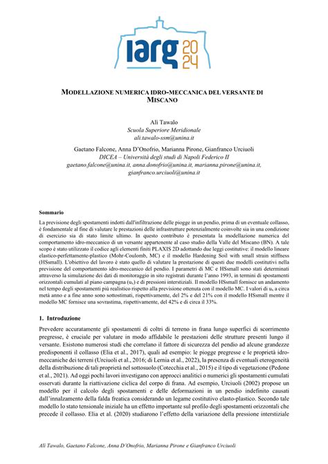 PDF MODELLAZIONE NUMERICA IDRO MECCANICA DEL VERSANTE DI MISCANO