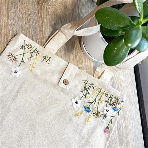 Embroidered Tote Bag Etsy