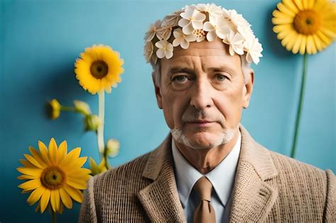 Premium Photo A Man With A Flower On His Head Is Wearing A Hat That