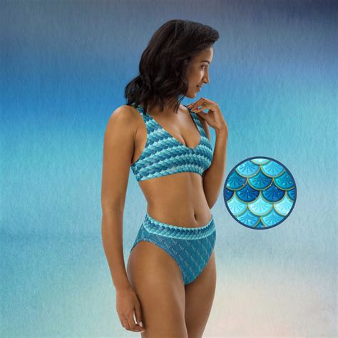 Blue Mermaid Scales Bikini Two Piece Mermaid Swimsuit High Waisted