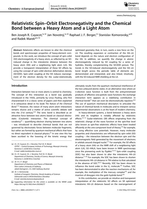 Pdf Relativistic Spinorbit Electronegativity And The Chemical Bond