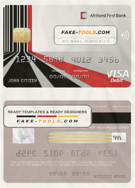 Cameroon Afriland First Bank Visa Card Credit Card Template In Psd