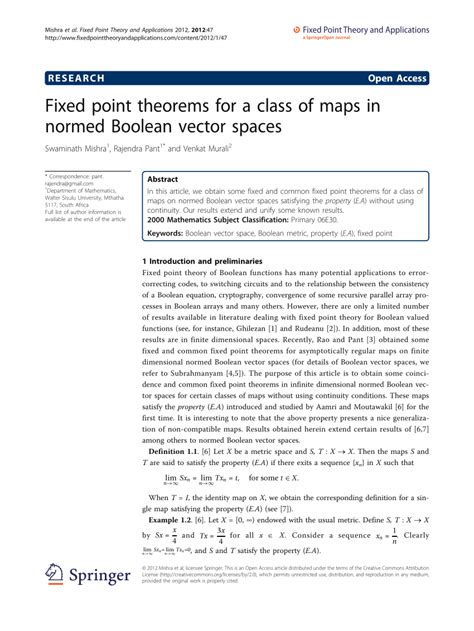 PDF Fixed Point Theorems For A Class Of Maps In Normed Boolean Vector