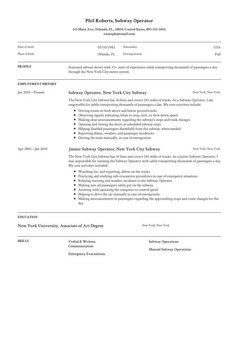 12 Subway Operator Resume Examples Artofit