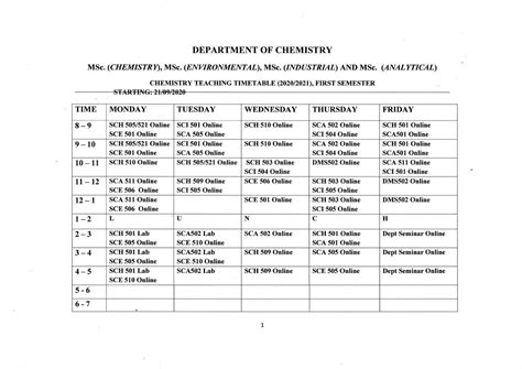 Msc Timetable First Semester Academic Year Department Of