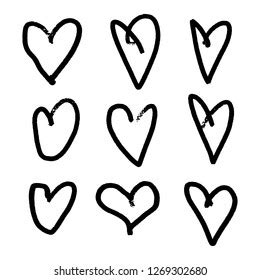 Set Nine Hand Drawn Heart Handdrawn Stock Vector Royalty Free