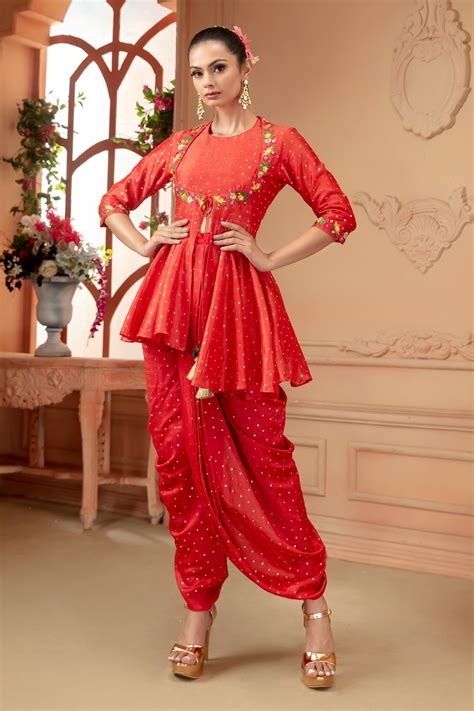 Buy Neeta Lulla Orange Chanderi Silk Harper Embroidered Peplum Tunic