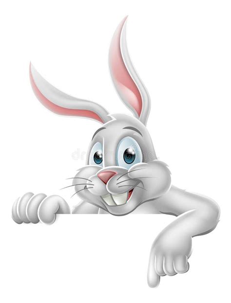 Peeking Easter Bunny Rabbit Pointing Cartoon Sign Stock Vector