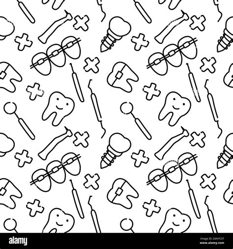 Dental Care Orthodontics Seamless Pattern With Line Icons Dentist