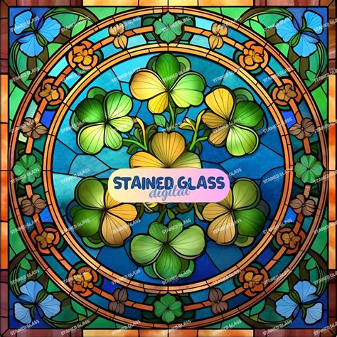 Clovers Stained Glass Sublimation Png Floral Stained Glass Pattern Png