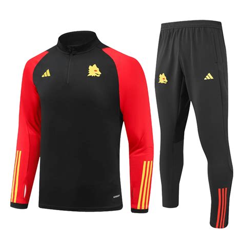 Roma 1 4 Zip Tracksuit 2023 24 Black Gogoalshop