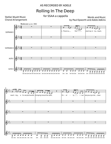 Rolling In The Deep Adele Sheet Music For Synthesizer Mixed Quartet